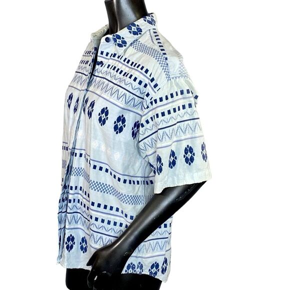 Krazy Kat Vintage Short Sleeve Button Down Shirt Womens Size XL Aztec Print - Picture 2 of 4